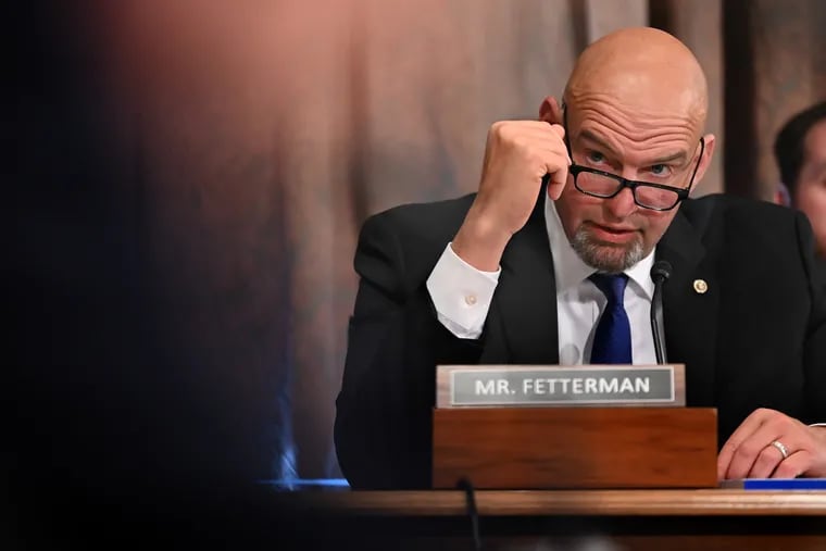 Sen. John Fetterman, seen here during a hearing on April 18, 2023, joined four others in the Senate Democratic caucus in opposing the debt limit bill Thursday.