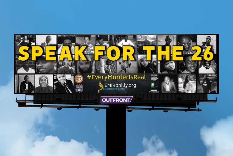 A new billboard on Girard Point Bridge in Philadelphia asks passersby to speak for murder victims whose cases are unsolved.