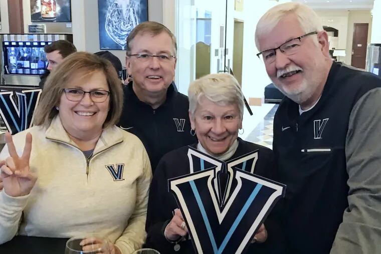 From left, Debbie and Tom Kelly, and Bobbi and John Kilmer — maybe the most loyal Villanova fans. Certainly the ones who travel to the most road games.