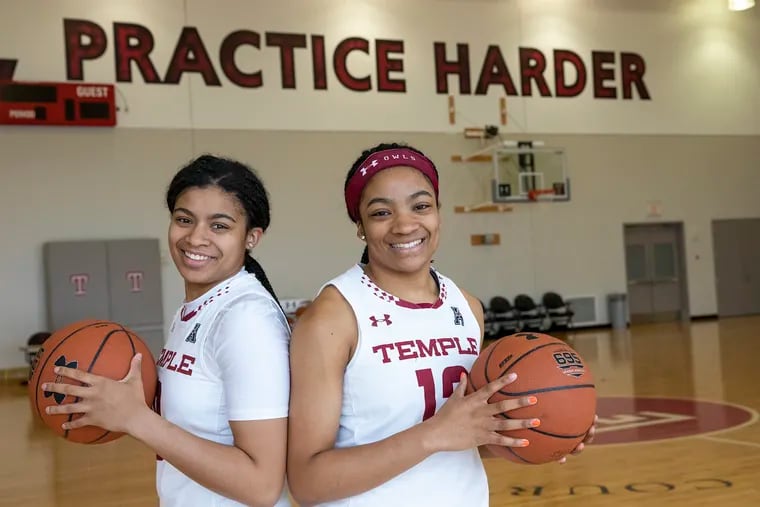 Sisters Nicolette Mayo (left) and Emani Mayo play for the Temple women's basketball team.
