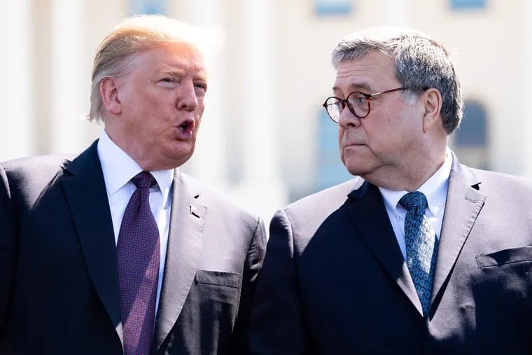 President Donald Trump, left, talks to Attorney General William Barr during the 38th annual National Peace Officers' Memorial Service, at the U.S. Capitol in Washington, D.C., on May 15. Trump and Barr have been correct, writes Marc Thiessen, to say that the President has been cleared of collusion charges.