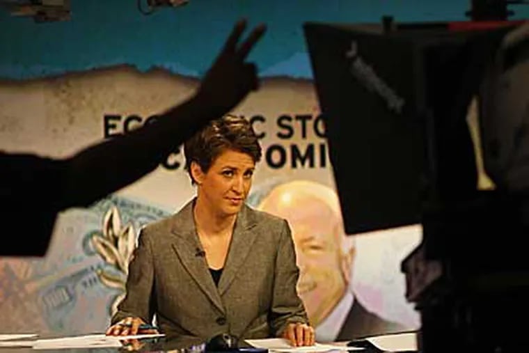Rachel Maddow gets the cue, 2 seconds to air. (MICHAEL S. WIRTZ / Inquirer)