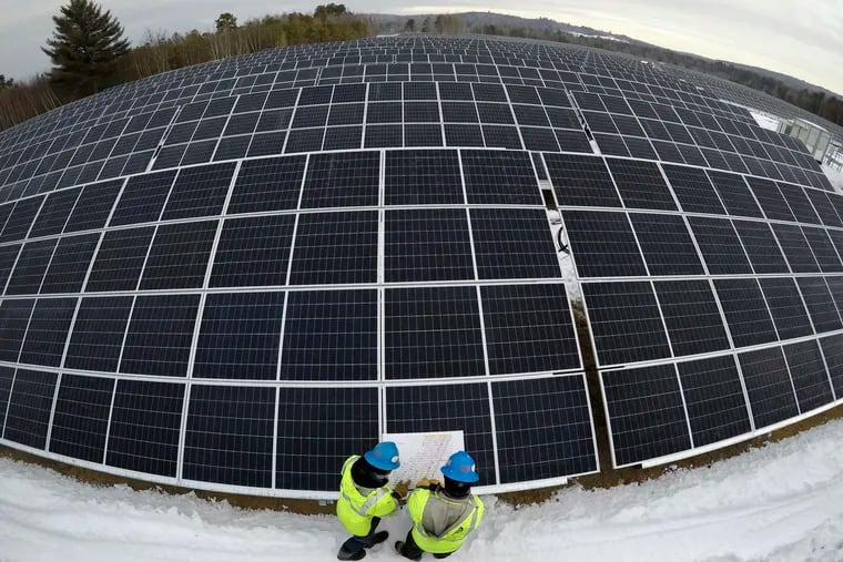 Solar panels at a 38-acre farm in Maine.