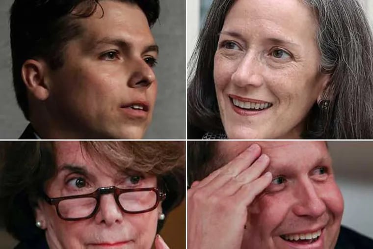 Four Democrats are vying for the 13th Congressional District seat: (clockwise from top left) Brendan Boyle, Senator Daylin Leach,  Marjorie Margolies and Valerie Arkoosh. (Steven M. Falk / Staff Photographer)