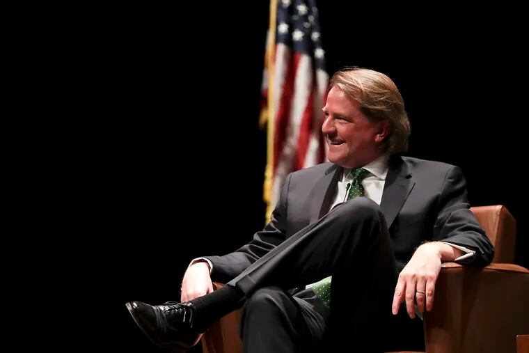 Former Trump White House Counsel Don McGahn smiles look at the audience at the William J. Hughes Center for Public Policy at Stockton University in Galloway Township, New Jersey on Thursday, January 23, 2020.  McGahn is an Atlantic County native with deep ties to the area.