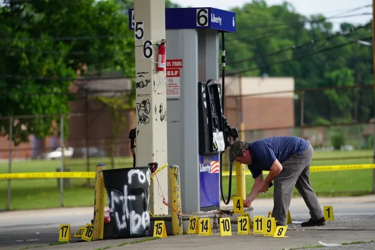 The scene of a shooting at Stenton and Tulpehocken Streets, in Philadelphia, June 9, 2021.