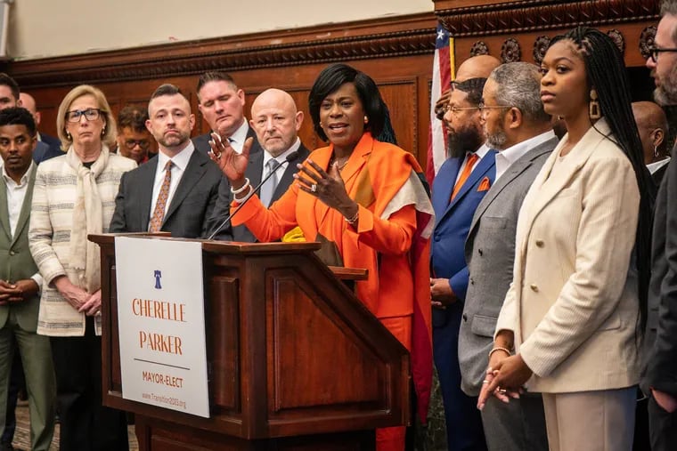 Mayor-elect Cherelle Parker at a news conference in the Mayor's Reception Room at Philadelphia City Hall Thursday. She laid out the process for her transition team.