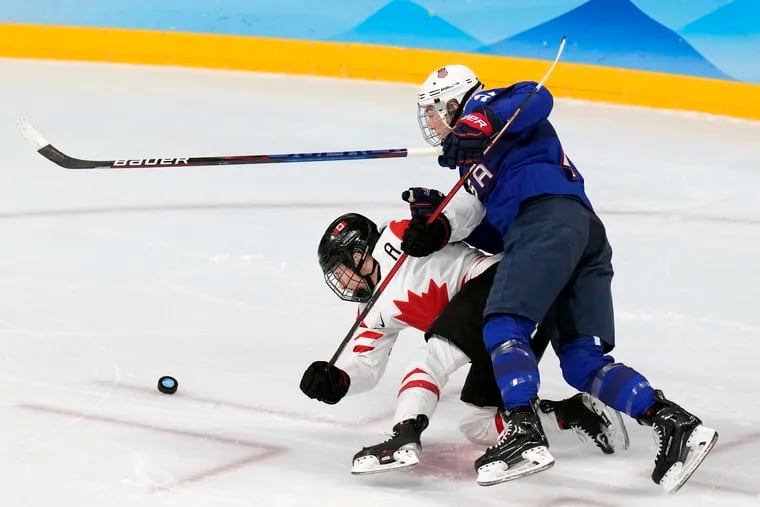Hilary Knight (right) leads the U.S. women's hockey team in the Olympics gold medal game on Wednesday.
