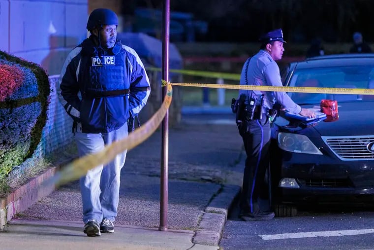 Philadelphia police at the scene of the shooting of a Philadelphia police officer on Wednesday.