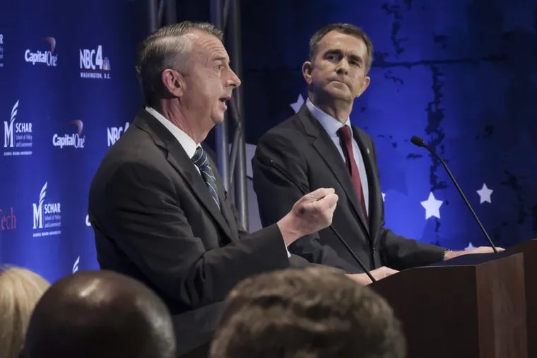 The candidates for governor of Virginia,  Ed Gillespie (right) and Lt. Gov. Ralph Northam debate on Sept. 19.