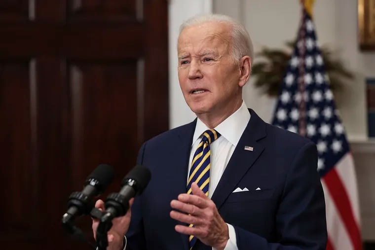 President Joe Biden speaks in the Roosevelt Room of the White House Tuesday March 8, 2022, in Washington, D.C.
