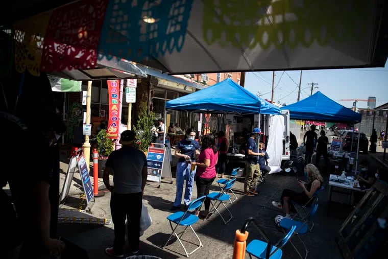 Tacos for shots. That was the offer at a pop-up COVID-19 vaccination clinic hosted by Jefferson Health outside of South Philly Barbacoa at Ellsworth and South Ninth Streets in Philadelphia on Sunday.