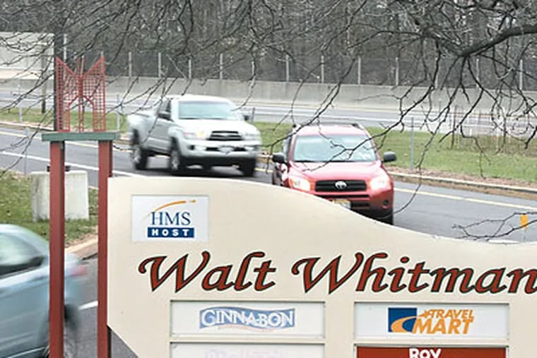 Cars pull into the Walt Whitman Service Area in Cherry Hill on the southbound side of the NJ Turnpiike Friday. (Elizabeth Robertson / Staff Photographer)