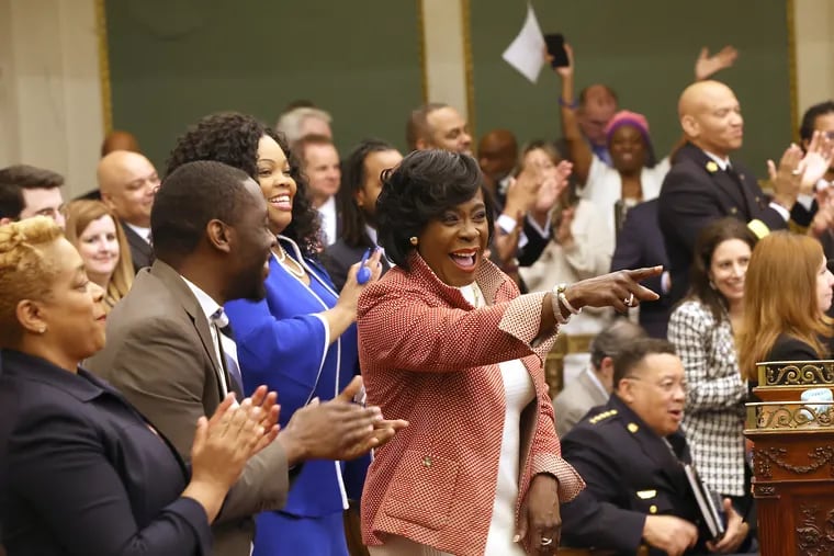 Philadelphia Mayor Cherelle L. Parker arrives in City Council chambers to deliver her first budget address on March 14, 2024.