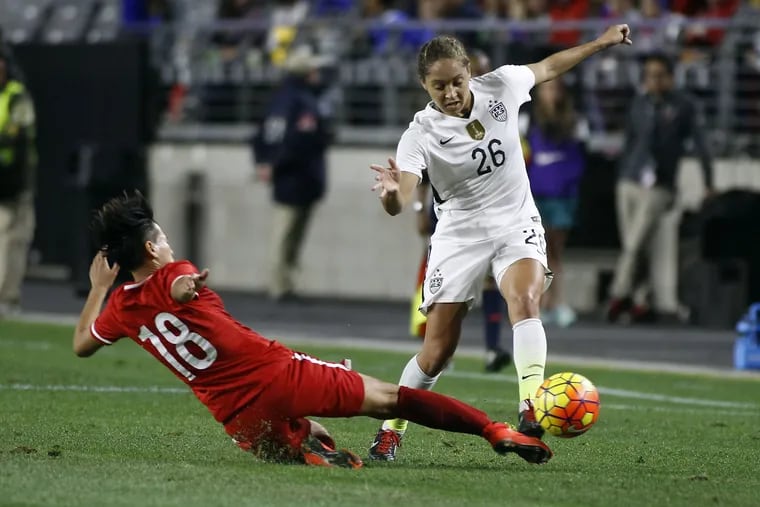 Jaelene Hinkle (right) decided not to play for the United States women's national team in 2017 because her Christian faith prevented her from wearing a jersey that commemorated LGBTQ Pride Month. 