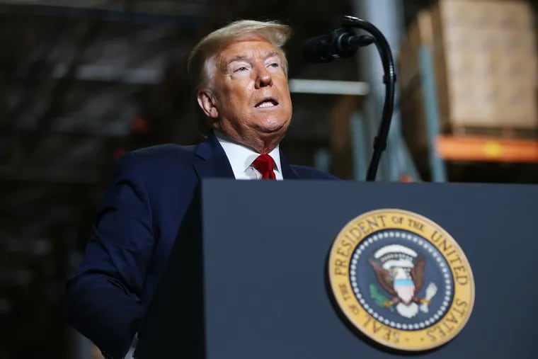 At a campaign rally, President Donald Trump criticized Gov. Tom Wolf for his coronavirus restrictions and implied he might withhold aid in the future.