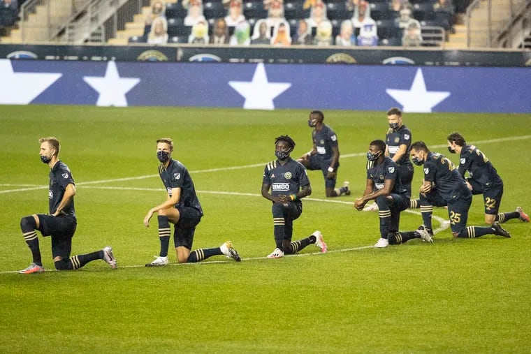 Members of the Philadelphia Union and the Montreal Impact took a knee for both the Canadian and United States National Anthems. The Philadelphia Union becomes the first Philadelphia-area team to allow fans in the standsfor their game against Montreal on Oct. 11, 2020 at Suburu Park in Chester, PA. Approximately 2000 tickets were sold for the game.