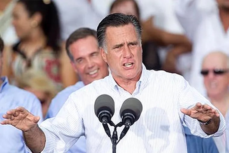 Republican presidential candidate Mitt Romney addresses supporters during a campaign stop in Miami, Monday, Aug. 13, 2012. (AP Photo / J Pat Carter)