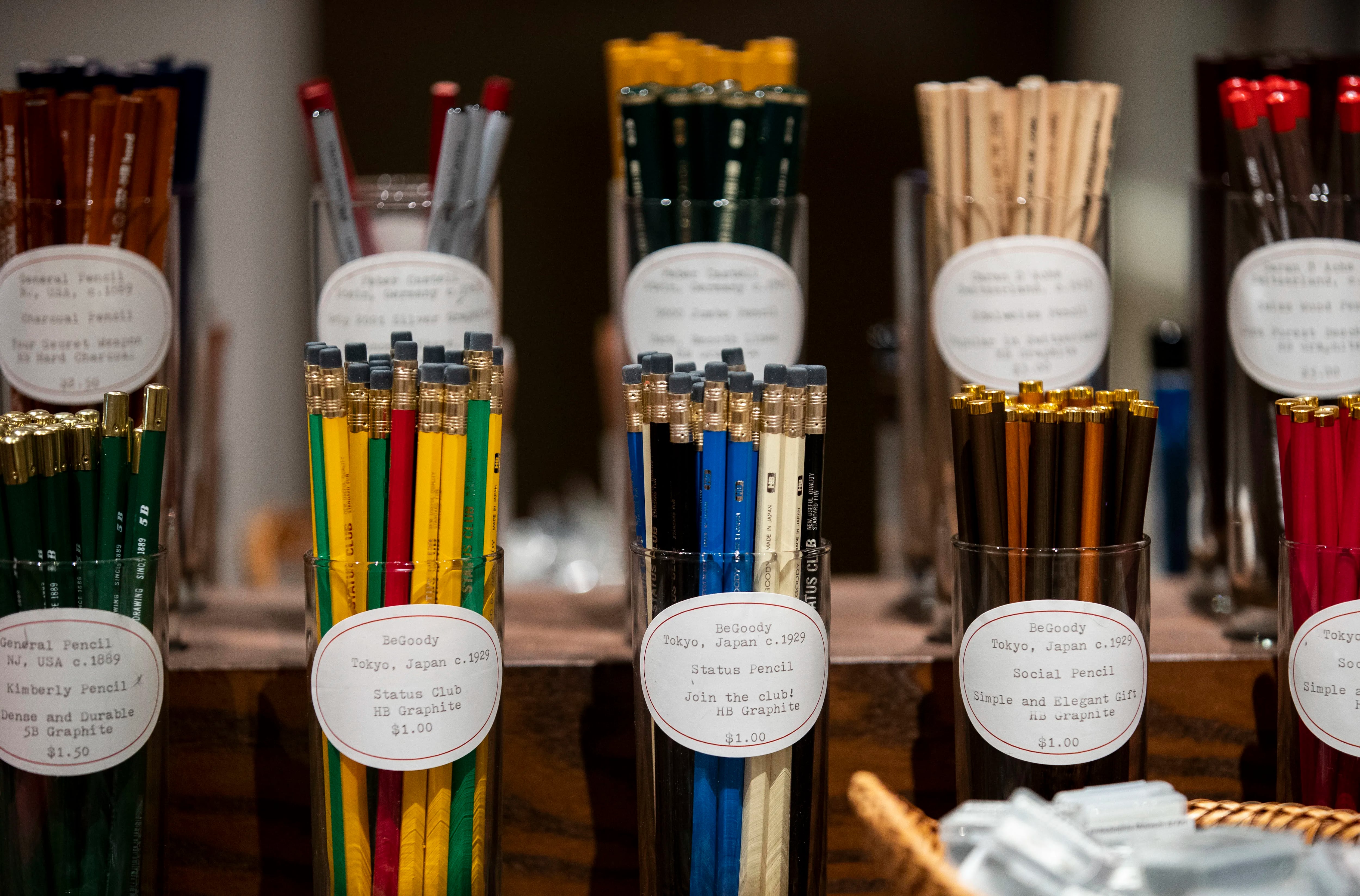 Pencils on display in the main store at the Philadelphia Museum of Art.