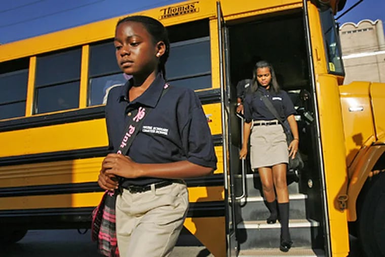 Students arrive for the first day of school at Young Scholars Charter School in North Philadelphia. (Alejandro A. Alvarez / Staff Photographer)