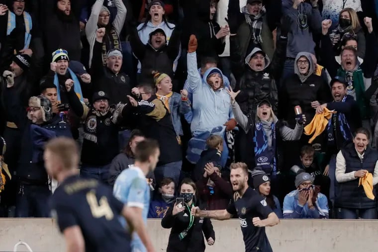 Union fans cheer for Kacper Przybylko's goal in the Eastern Conference final against New York City FC at Subaru Park that gave the home team a brief lead before the visitors rallied to win 2-1.