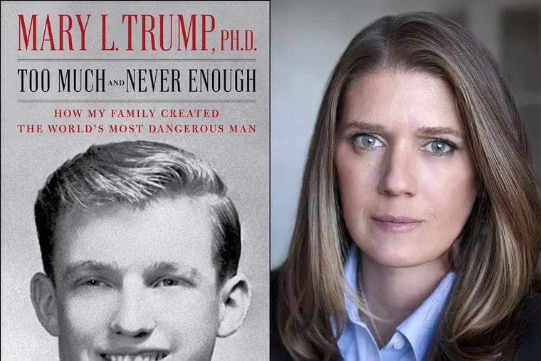 This combination photo shows the cover art for "Too Much and Never Enough: How My Family Created the World’s Most Dangerous Man", left, and a portrait of author Mary L. Trump, Ph.D.