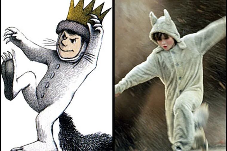 Maurice Sendak's Max, left, in "Where the Wild Things Are," and Max Records, in Spike Jonze's film.