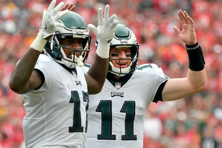 It's been almost a calendar years since Carson Wentz (right) and Alshon Jeffery hooked up to score.