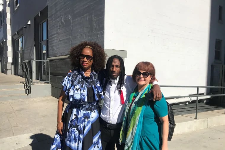 Hassan Bennett with friends in Los Angeles, where he was invited to speak about his legal case at the First African Methodist Episcopal Church. A year ago, May 6, 2019, Bennett represented himself at trial in Philadelphia and was found not guilty of a murder for which he had served 13 years.