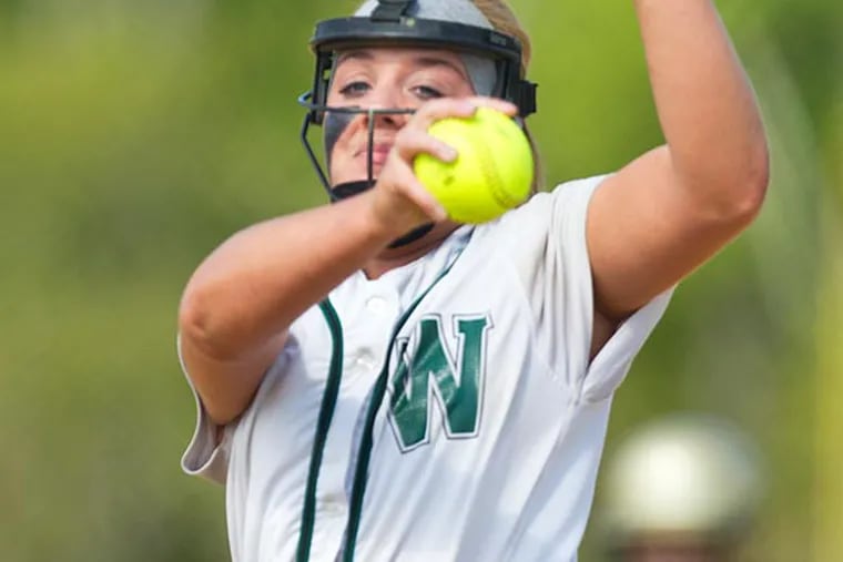 Winslow's strike out queen Callia Abbott on the mound against Seneca
Wednesday afternoon May 15th.  (Ed Hille/ Staff Photographer)