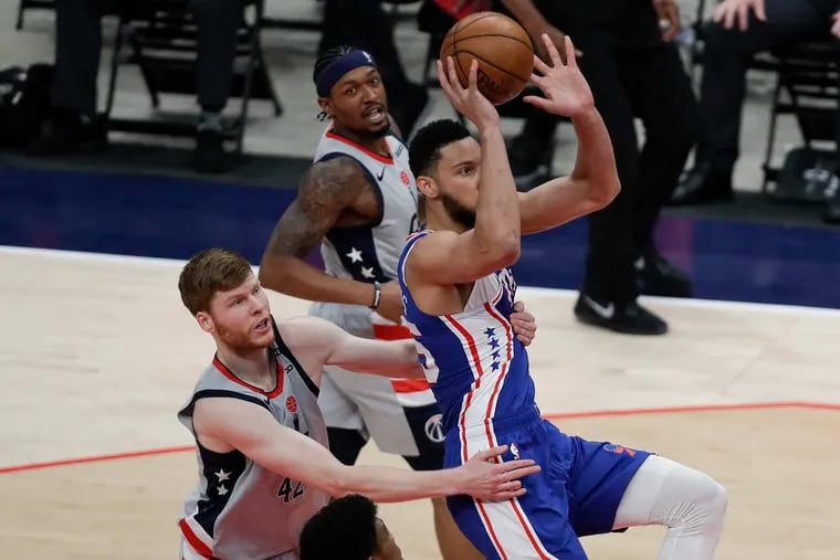 Sixers guard Ben Simmons made 5 of 11 free throws in Monday's loss to the Wizards.