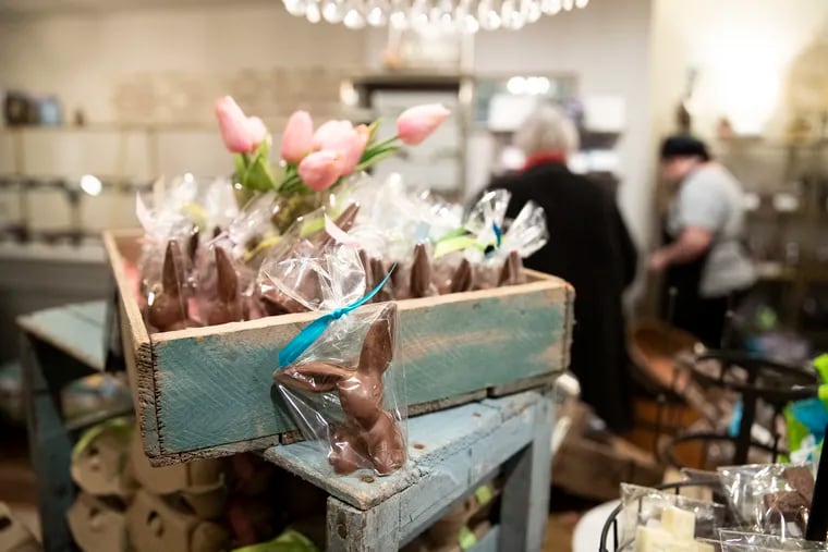 Chocolate Easter bunnies on display at Lore’s Chocolates in Philadelphia on April 3. Easter is Sunday, April 9.