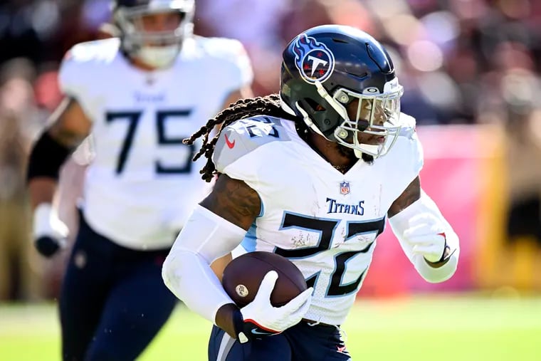 Derrick Henry and the Tennessee Titans rumble into Philadelphia on Sunday for a game against the Eagles. Henry comes into the contest ranked second in the NFL in rushing yards (1,048) and third in rushing touchdowns (10). (Photo by Greg Fiume/Getty Images)