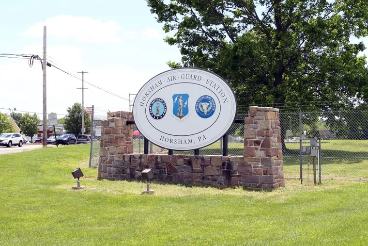 The sign for Naval Air Station Joint Reserve Base Willow Grove, Horsham, PA, May 24, 2019. PFAS chemicals used on the base contaminated public drinking water.