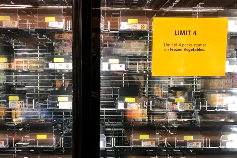 Empty frozen vegetable shelves at a Cherry Hill store.