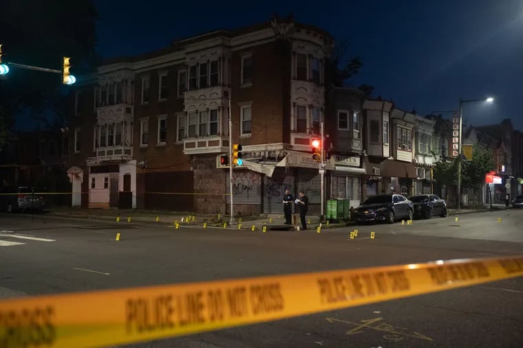 The scene of a triple shooting on 60th Street near Walnut in West Philadelphia on July 5.