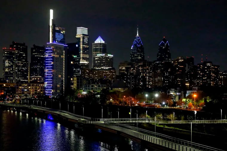 Why do the buildings in Philly match at night?