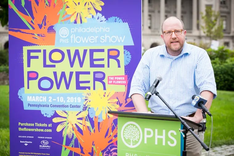 Matt Rader, president of the Pennsylvania Horticultural Society, at Thursday's press conference revealing the theme for the 2019 Philadelphia Flower Show