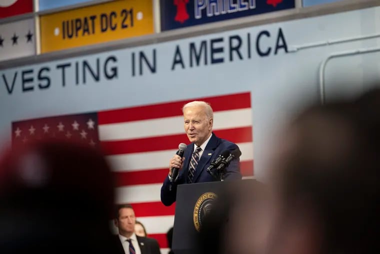 President Joe Biden unveils his budget proposal at the Finishing Trades Institute in Northeast Philadelphia.