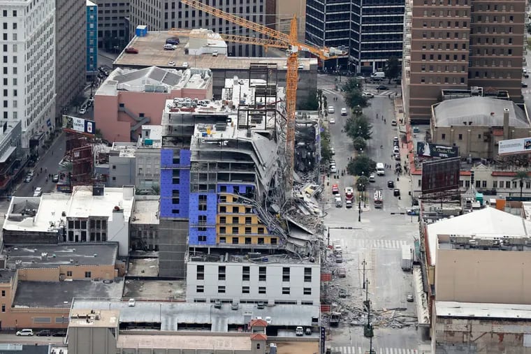 This aerial photo shows the Hard Rock Hotel, which was under construction, after a fatal partial collapse in New Orleans on Oct. 12.