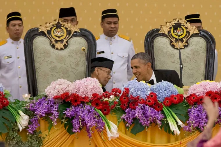 President Obama and Malaysia's King Abdul Halim at a state dinner in Kuala Lumpur. Obama was the first U.S. president to visit since Lyndon B. Johnson.