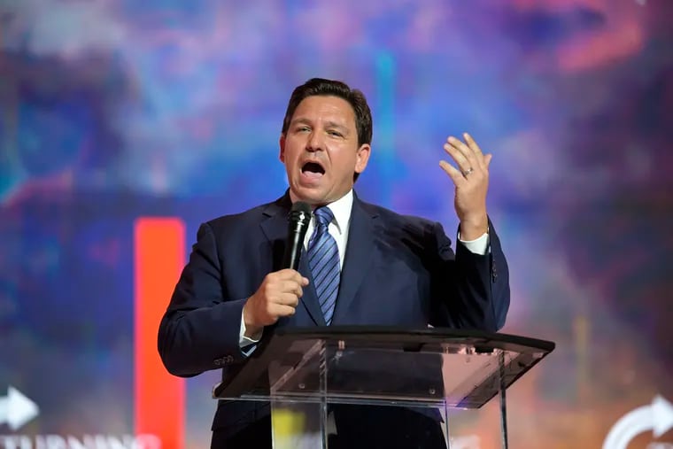 Florida Gov. Ron DeSantis addressing attendees during the Turning Point USA Student Action Summit in July in Tampa, Fla.