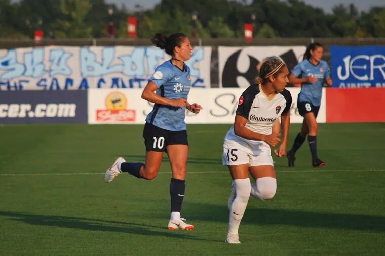 Carli Lloyd in action for Sky Blue FC in a recent National Women's Soccer League game against the North Carolina Courage.