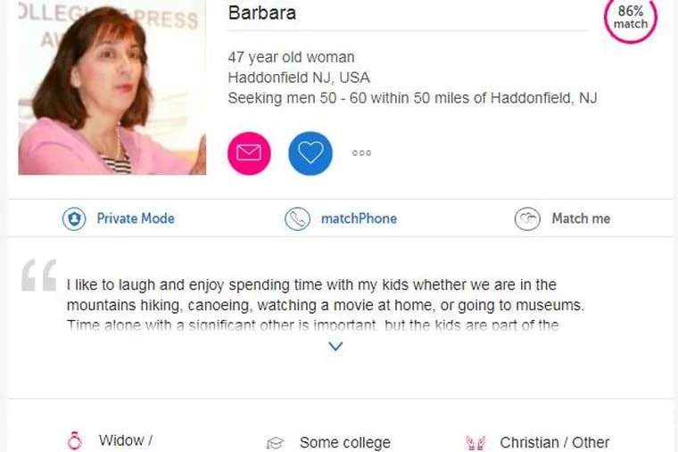 The profile created on one of the online dating websites.