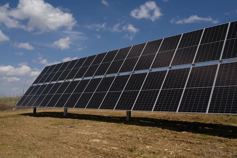 Solar panels at the site of solar farm under construction in Portage, Pa.  Philadelphia has signed a deal to provide 22% of the power for city-owned buildings and assets from a solar farm to be built in Straban Township, Adams County.