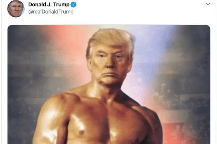 President Donald Trump on Wednesday tweeted a photo of his face edited onto the body of Rocky Balboa.