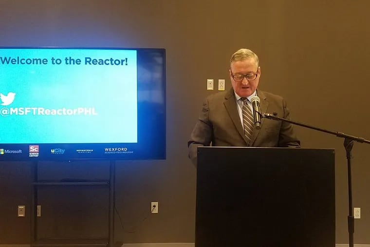 Mayor Kenney speaking about the Microsoft Reactor in Philadelphia in November 2016.