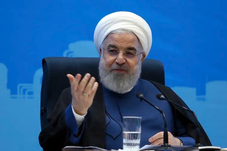 Iranian President Hassan Rouhani speaks in a meeting during his provincial tour to the North Khorasan, Iran, on Sunday.