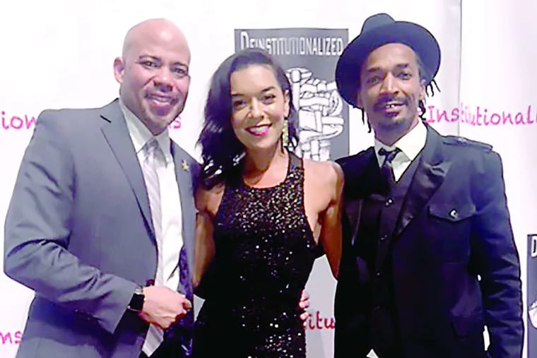 Philly native Gerald Webb (left) is the star and producer of A House Is Not a Home, which co-stars Diahnna Nicole Baxter and Eddie Steeples. The red-carpet premiere of the movie was Thursday night.