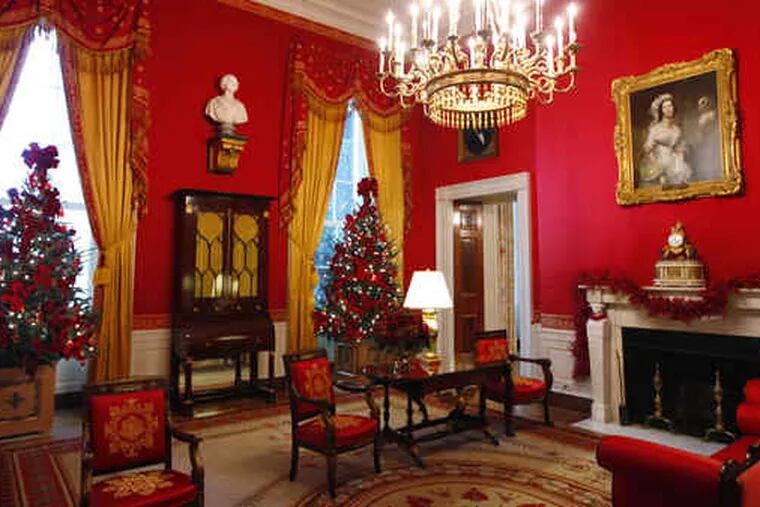 The Red Room is also decorated for the holidays.